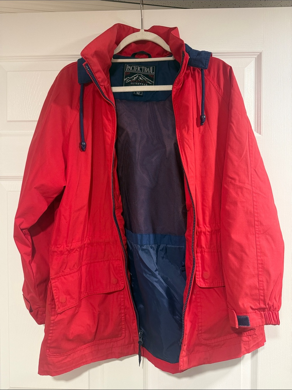 Pacific Trail Men’s Red Hooded Raincoat with Navy Trim